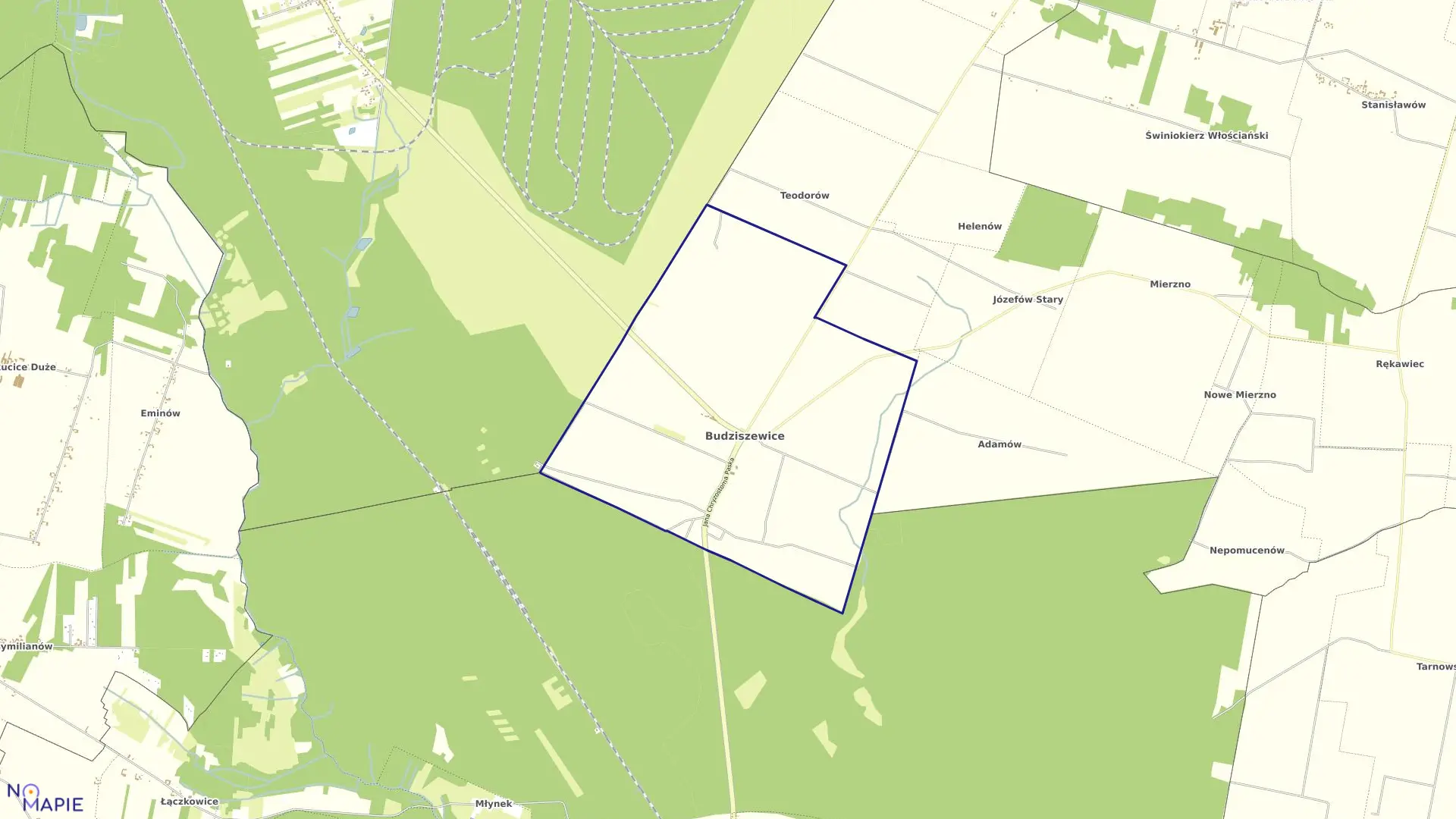 Mapa obrębu BUDZISZEWICE w gminie Budziszewice