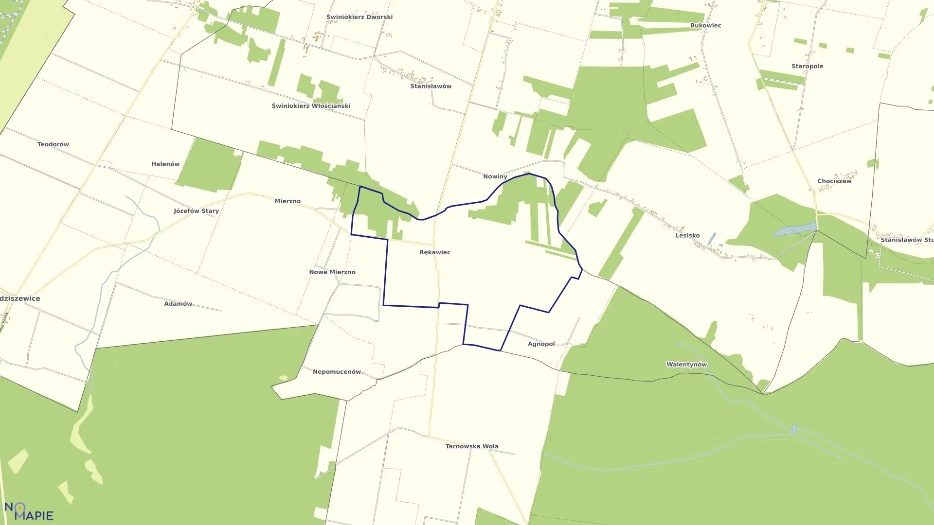 Mapa obrębu RĘKAWIEC w gminie Budziszewice