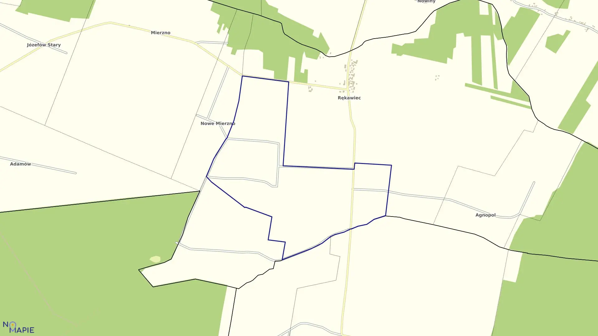 Mapa obrębu RĘKAWIEC NOWY w gminie Budziszewice