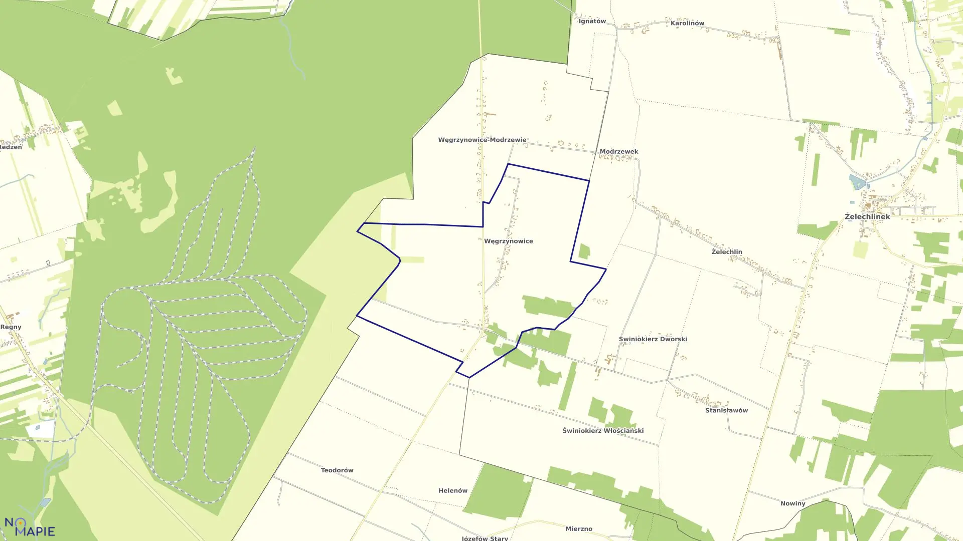 Mapa obrębu WĘGRZYNOWICE w gminie Budziszewice